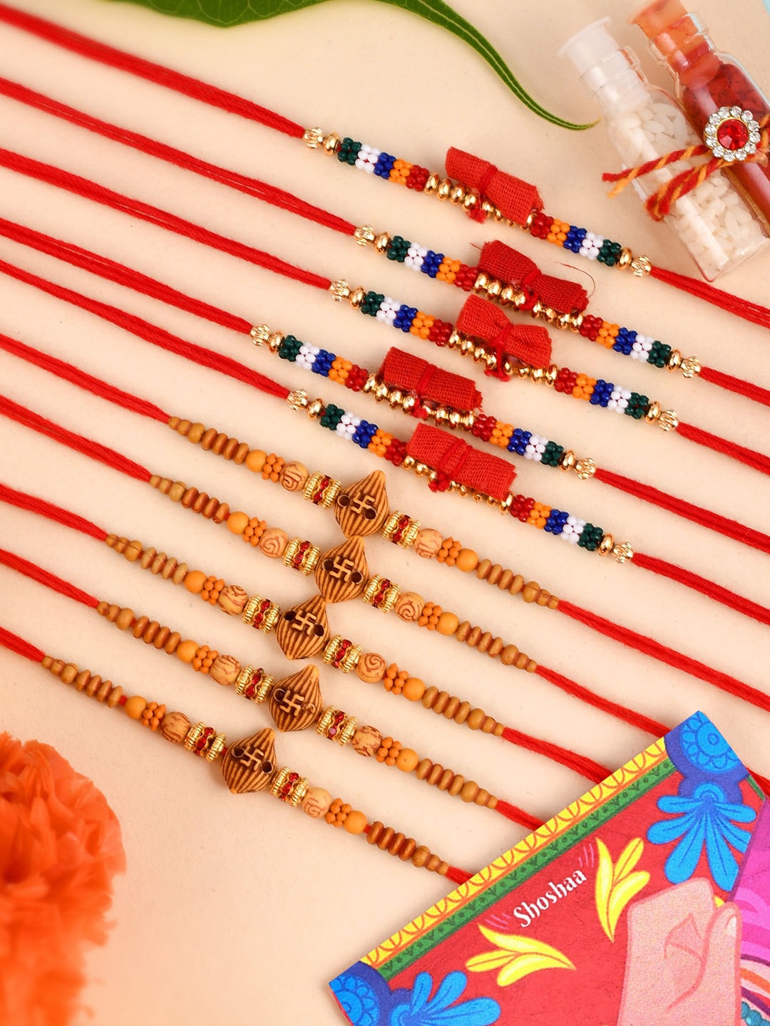 

Shoshaa Men Set of 10 Multicolor Beaded Combo Bhai Rakhi, Multi