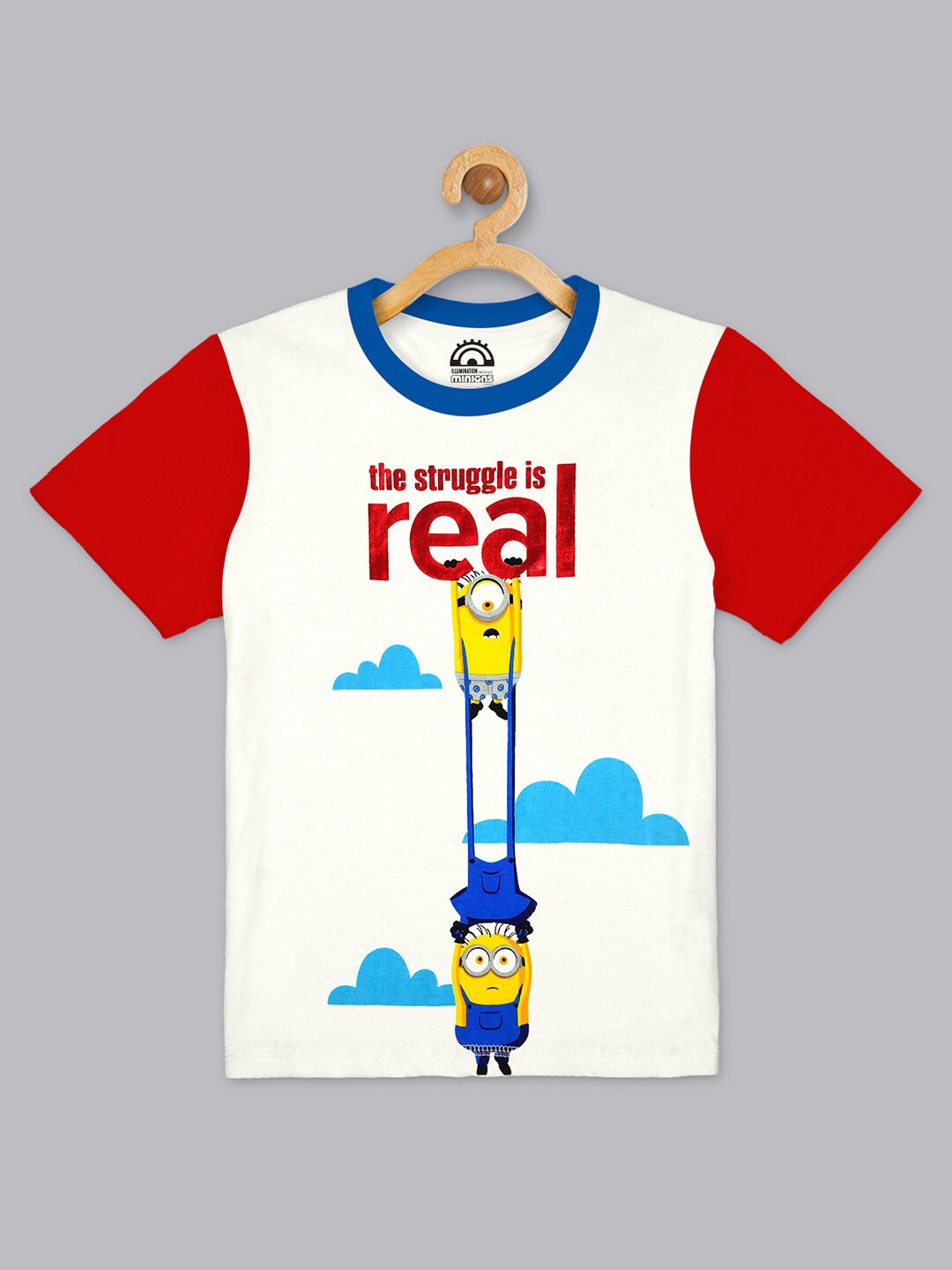 

Kids Ville Boys White & Red Minions Colourblocked T-shirt