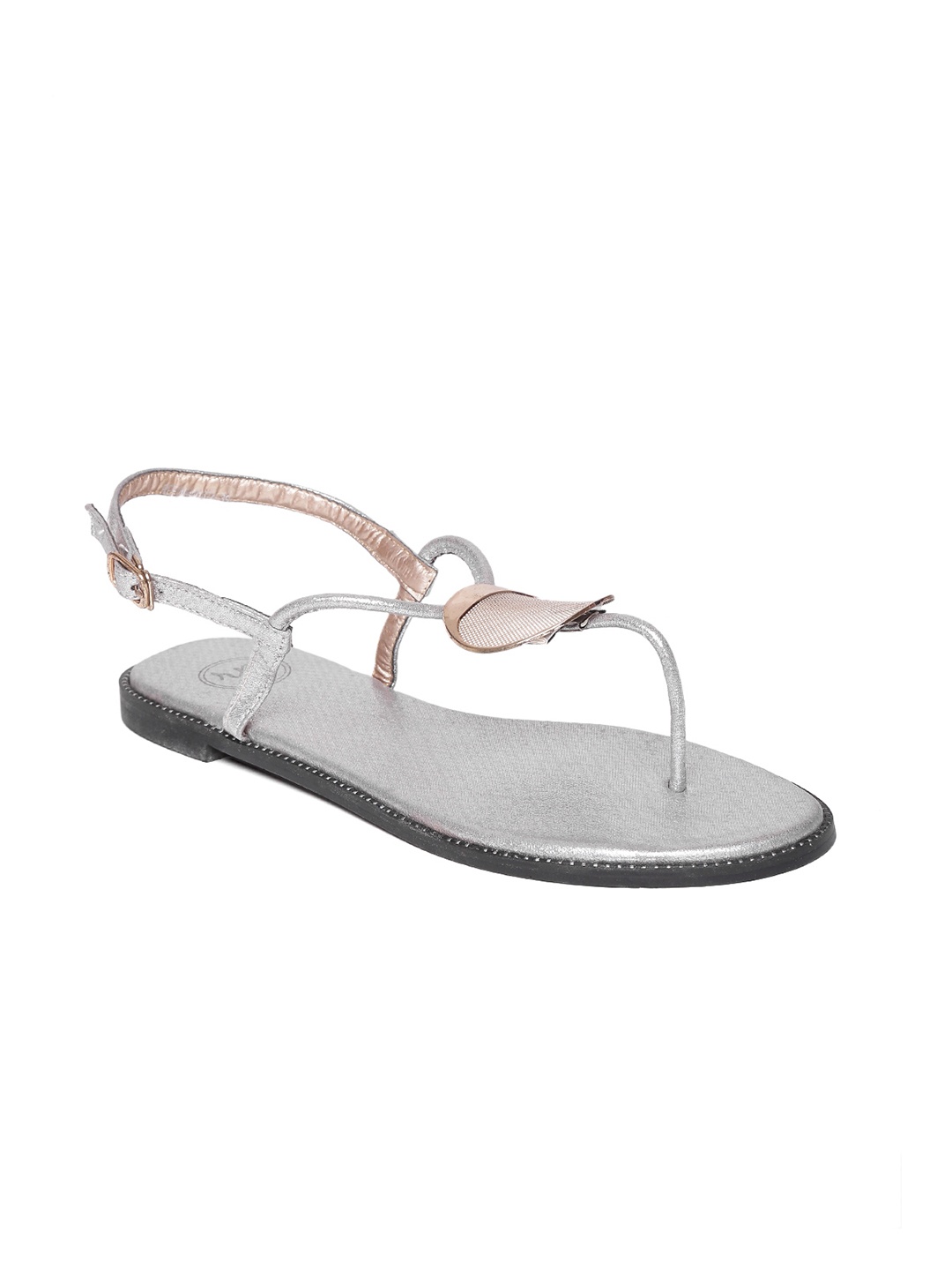 

red pout Women Silver & Gold-Toned Shimmer T-Strap Flats