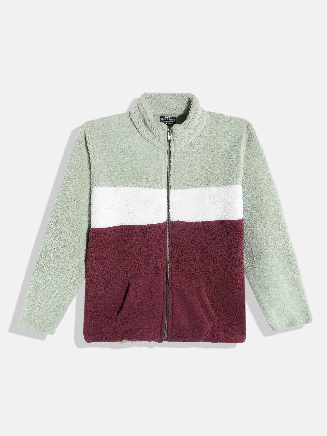 

Nick and Jones Boys Green Burgundy Colourblocked Fleece Tailored Jacket