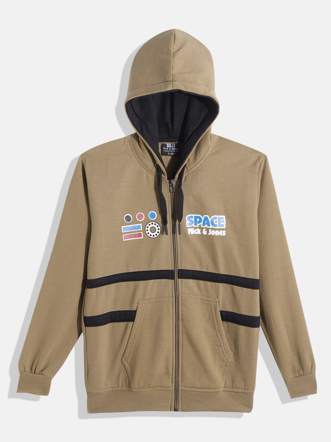 

Nick and Jones Boys Brown Printed Hooded Sweatshirt