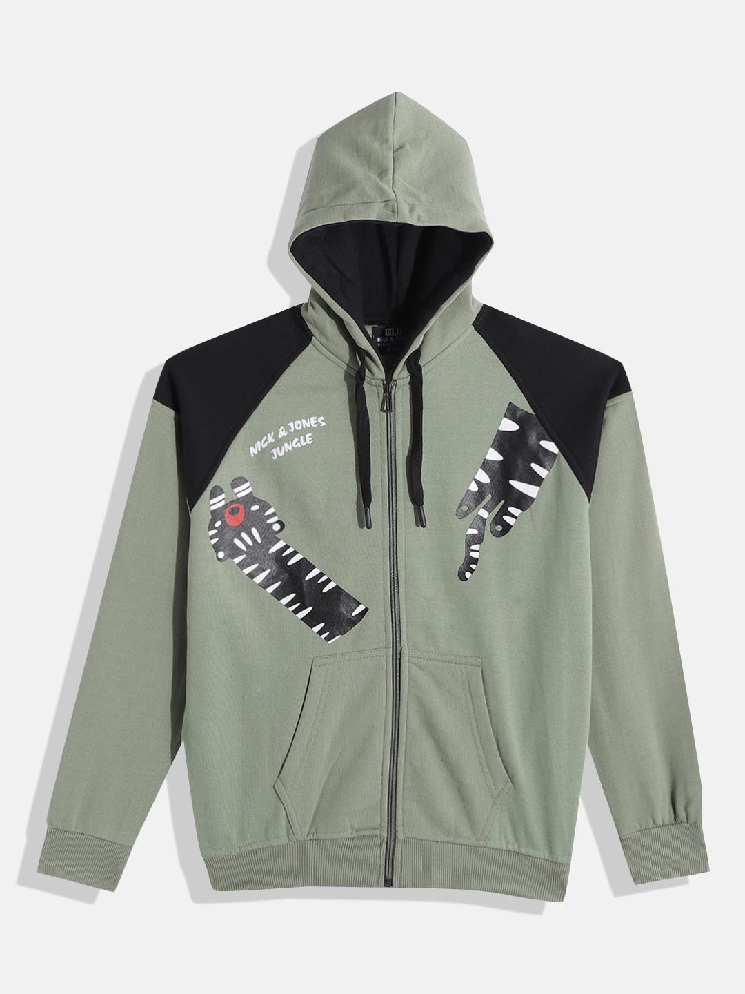 

Nick and Jones Boys Green Printed Hooded Sweatshirt