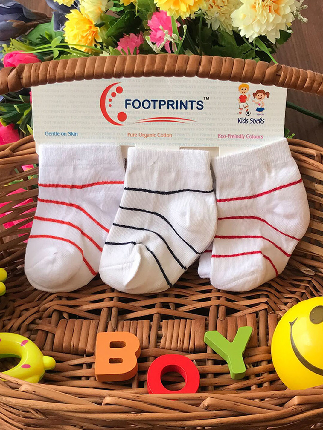 

FOOTPRINTS Infant Pack Of 3 Striped Bamboo Socks, White