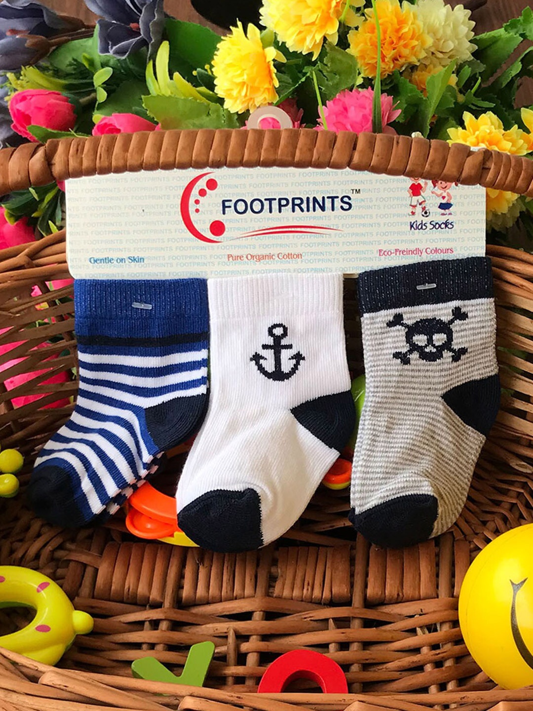 

FOOTPRINTS Kids Pack Of 3 Patterned Ankle-Length Organic Cotton Socks, White