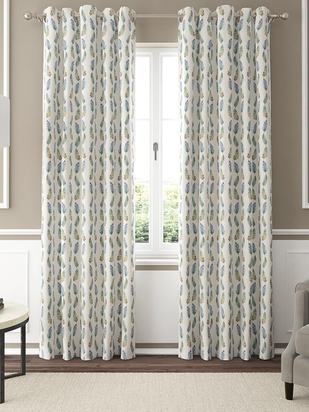 

GM White & Blue Set of 2 Floral Room Darkening Door Curtain
