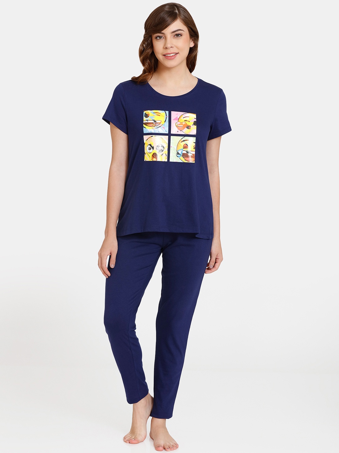 

Rosaline by Zivame Women Blue & Yellow Cotton Printed Night suit