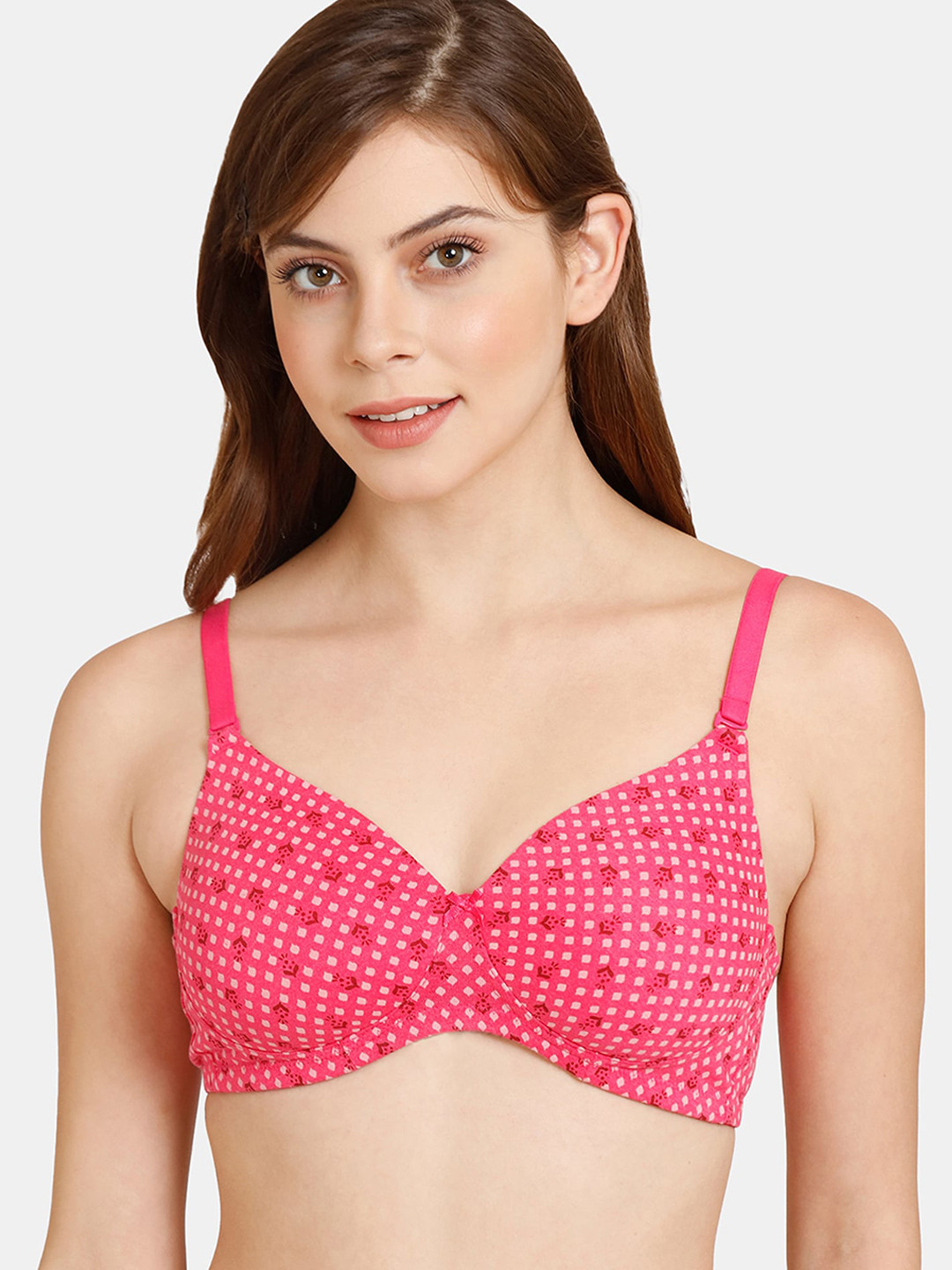 

Rosaline By Zivame Pink Floral Printed Heavily Padded Bra
