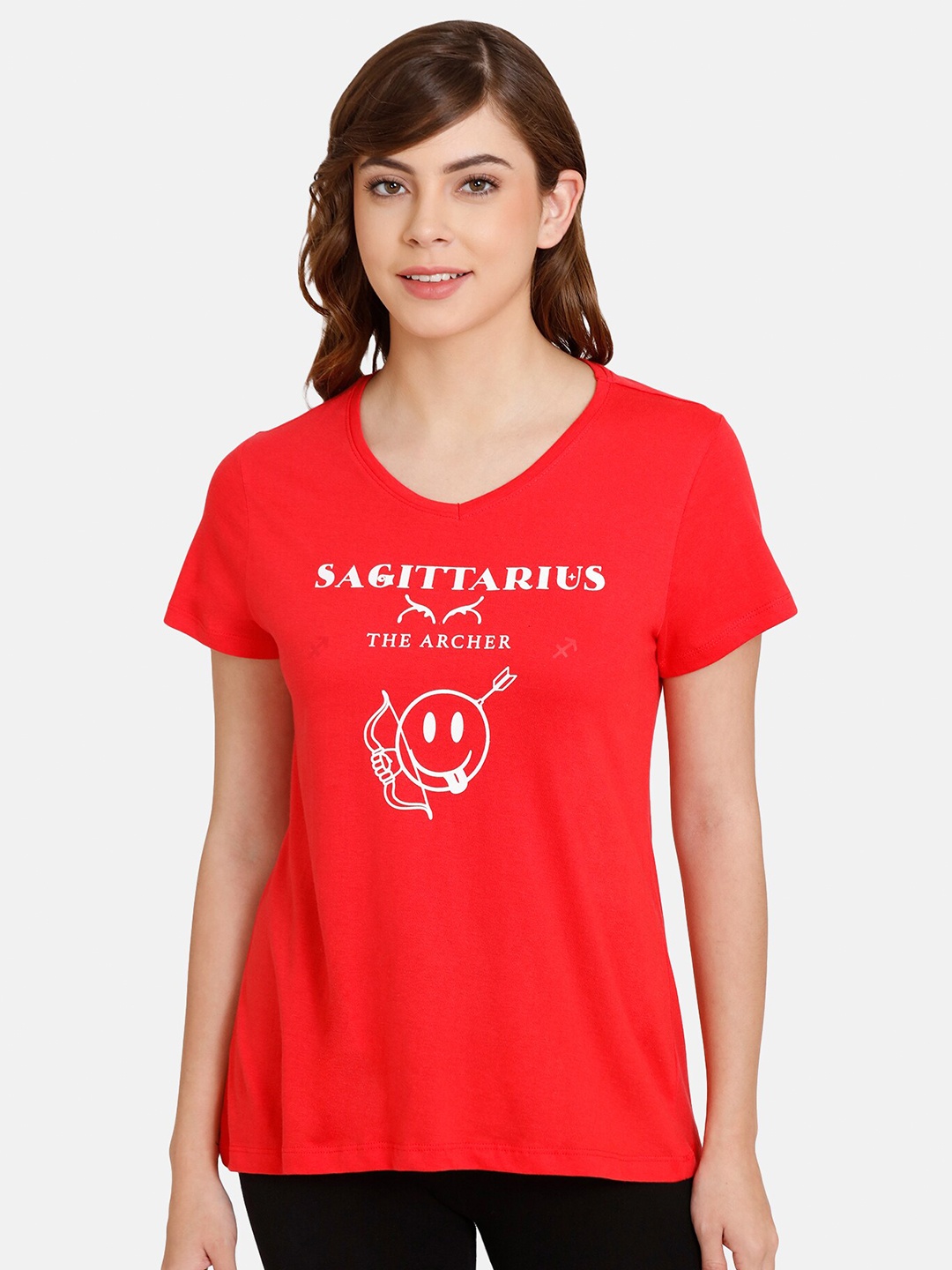 

Rosaline by Zivame Red Print Cotton Top