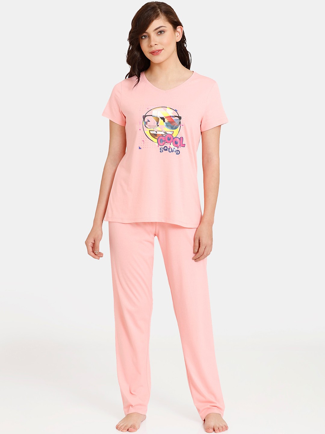 

Rosaline by Zivame Women Pink & White Printed Cotton Night suit