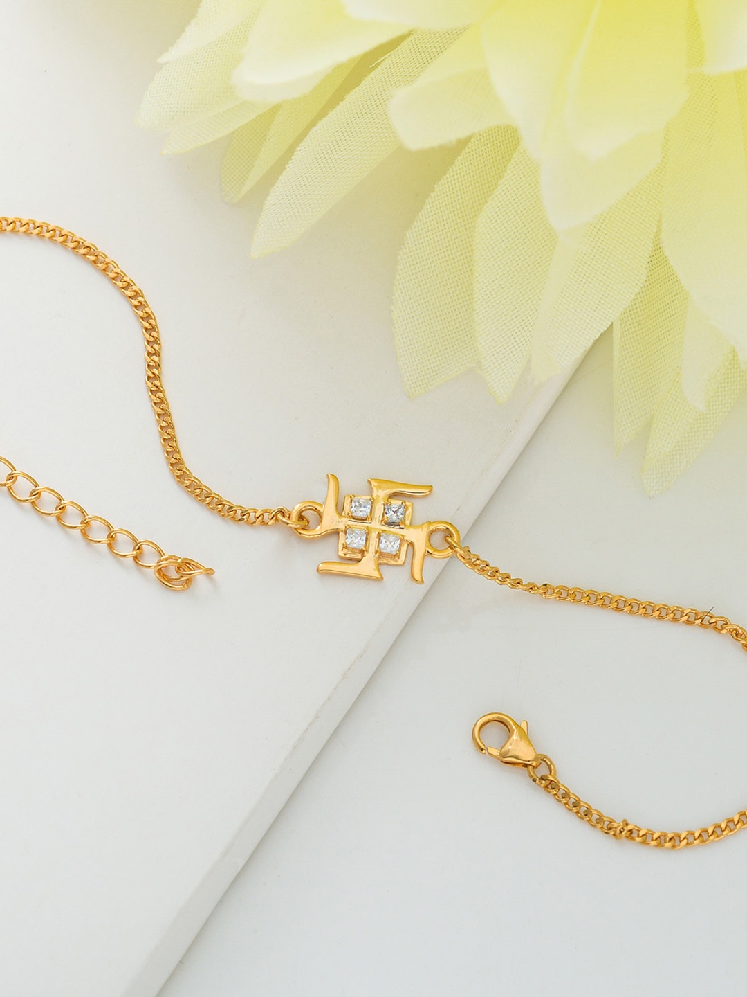 

Voylla 925 Sterling Silver Swastik Bracelet Style Rakhi, Gold