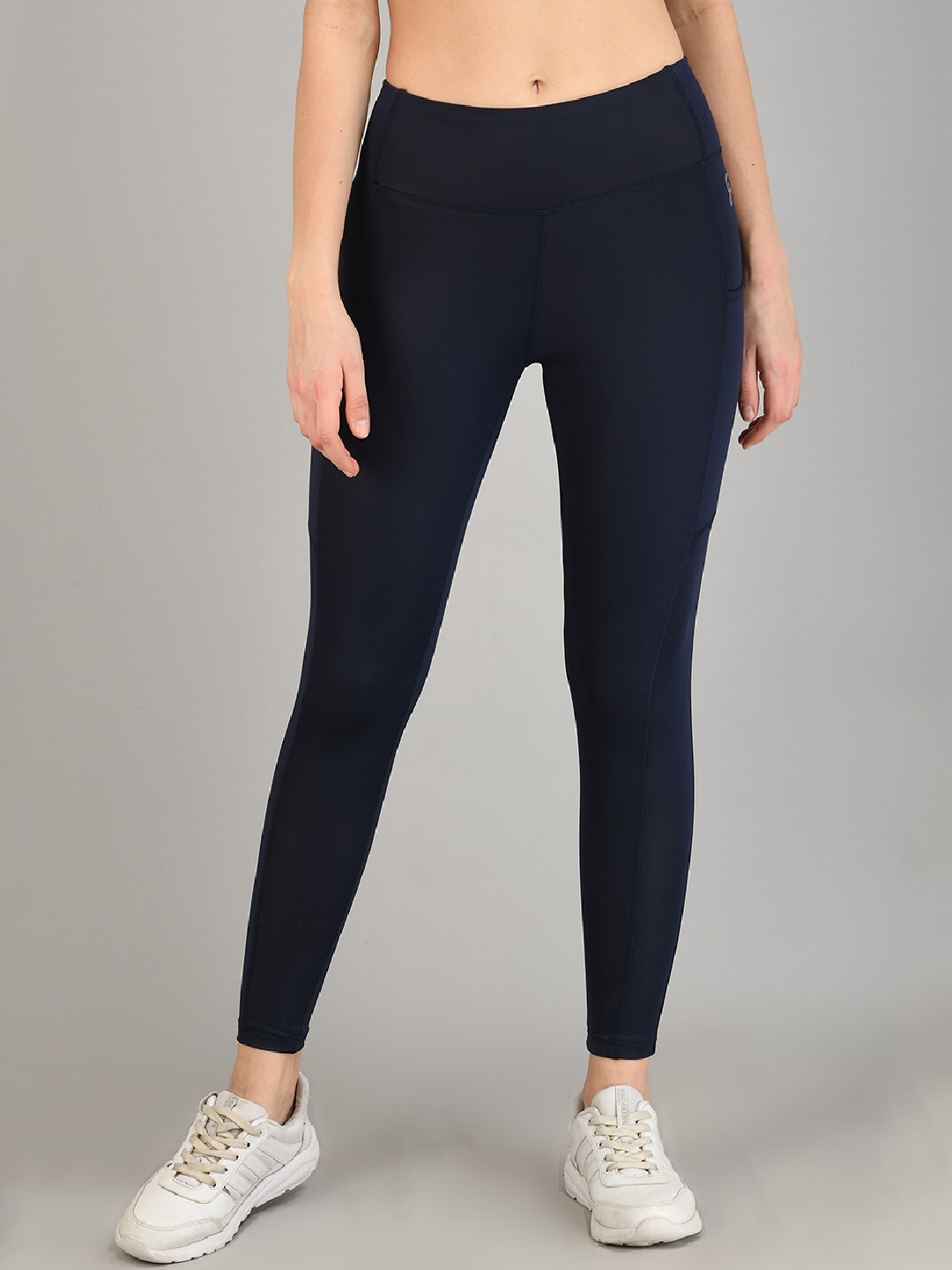 

FITLETHICS Women Navy Blue Solid Tights