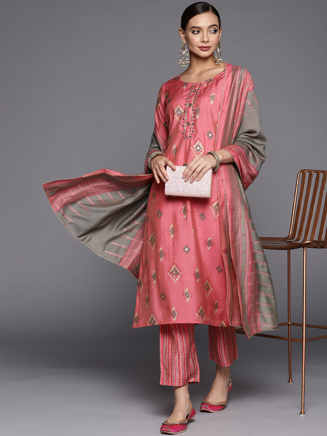 

Libas Women Pink Printed Kurta with Trousers & Dupatta