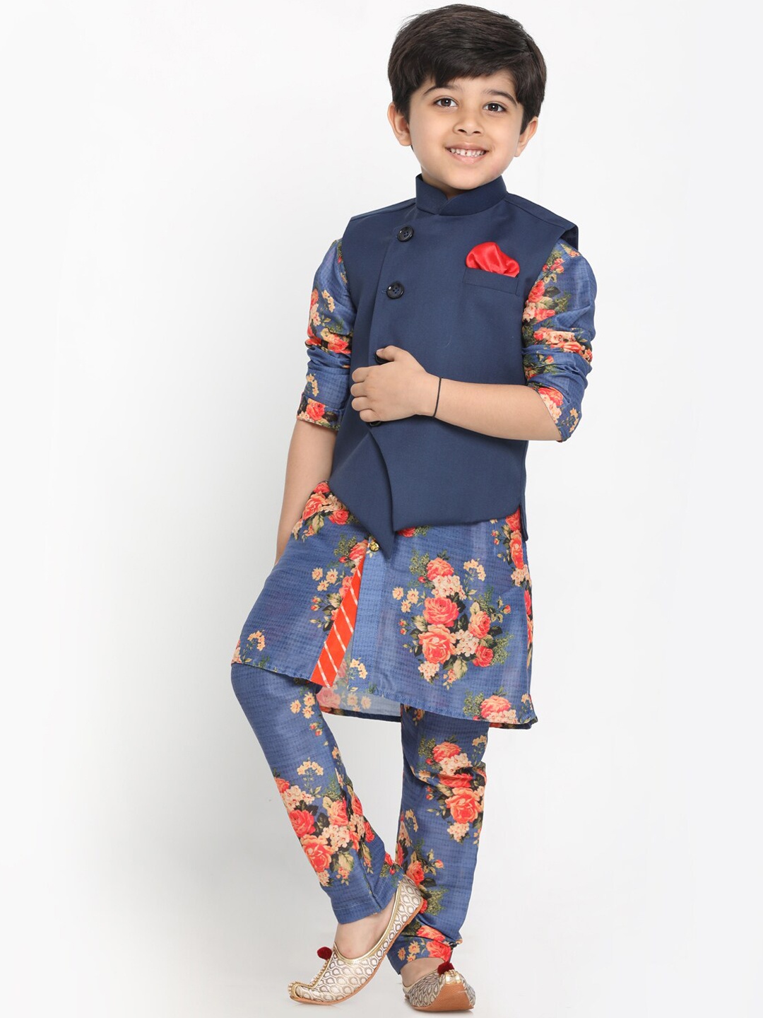 

VASTRAMAY Boys Blue Floral Kurta with Pyjamas