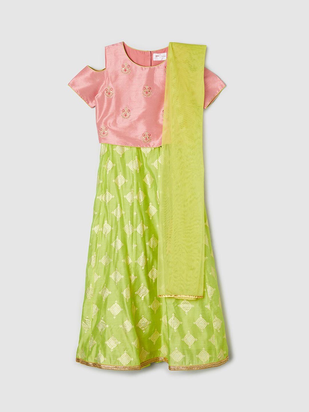 

max Girls Pink Embroidered Ready to Wear Lehenga & Blouse With Dupatta