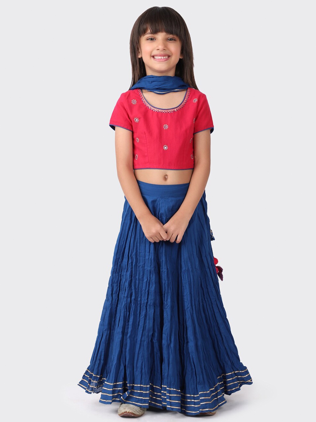 

Fabindia Girls Pink & Blue Ready to Wear Lehenga & Blouse With Dupatta