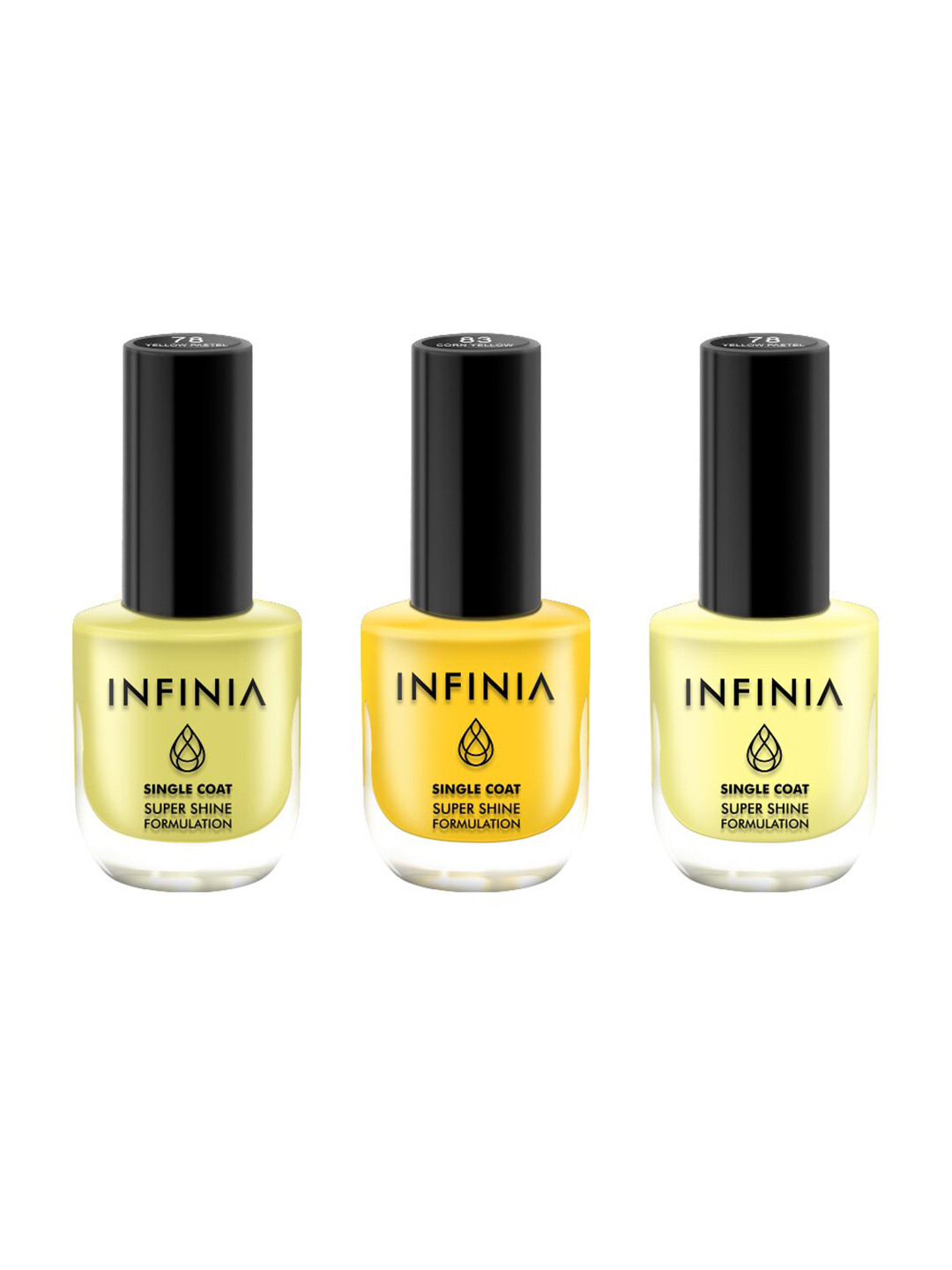 

INFINIA Set Of 3 Nail Polish Yellow Pastel - 078 Vinatge Yellow - 079 Corn Yellow - 083 - 36ml