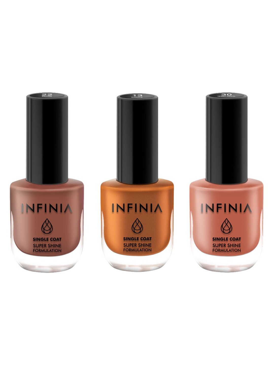 

INFINIA Women Set of 3 Nail Polish Miracle - 013 Brownie - 022 Tera Cotta - 030- 36ml, Brown