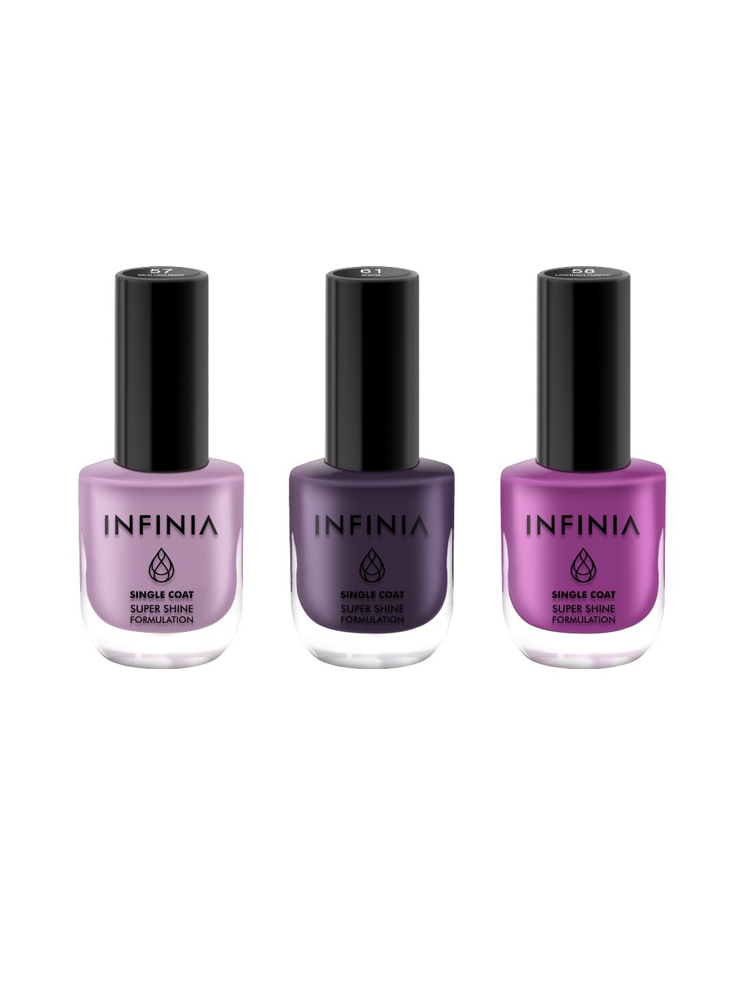 

INFINIA Women Set of 3 Nail Paint 260 gm Wild Lavendar -57 Purple-58 Silver Shine Star-92