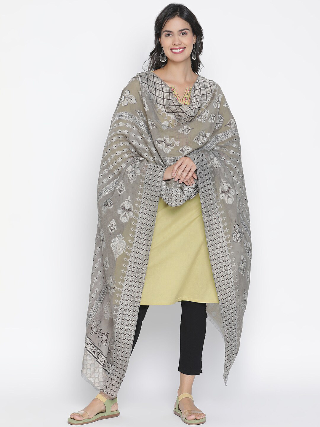 

SHINGORA Women Grey & Beige Woven Design Dupatta