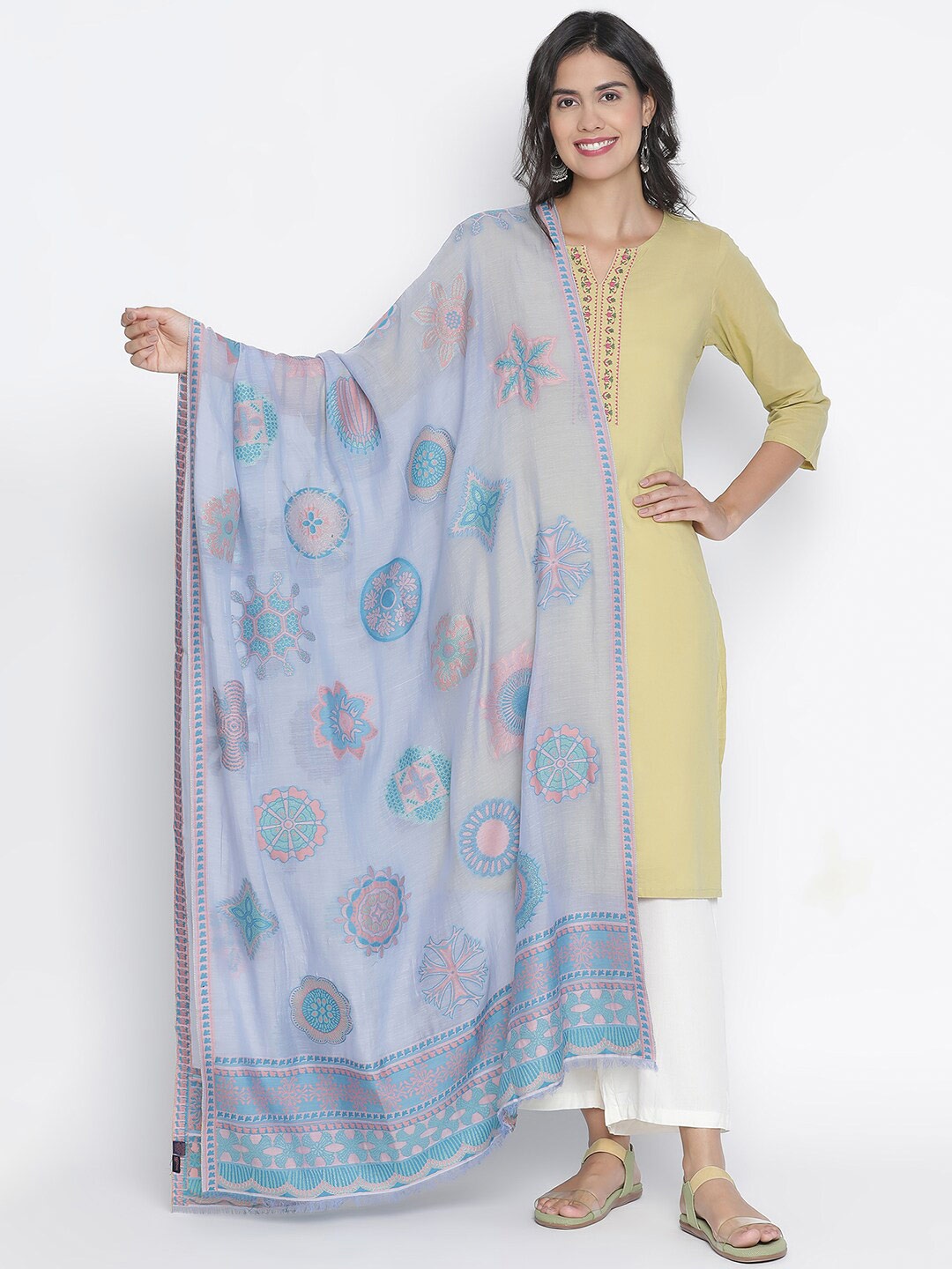 

SHINGORA Blue & Pink Ethnic Motifs Woven Design Dupatta