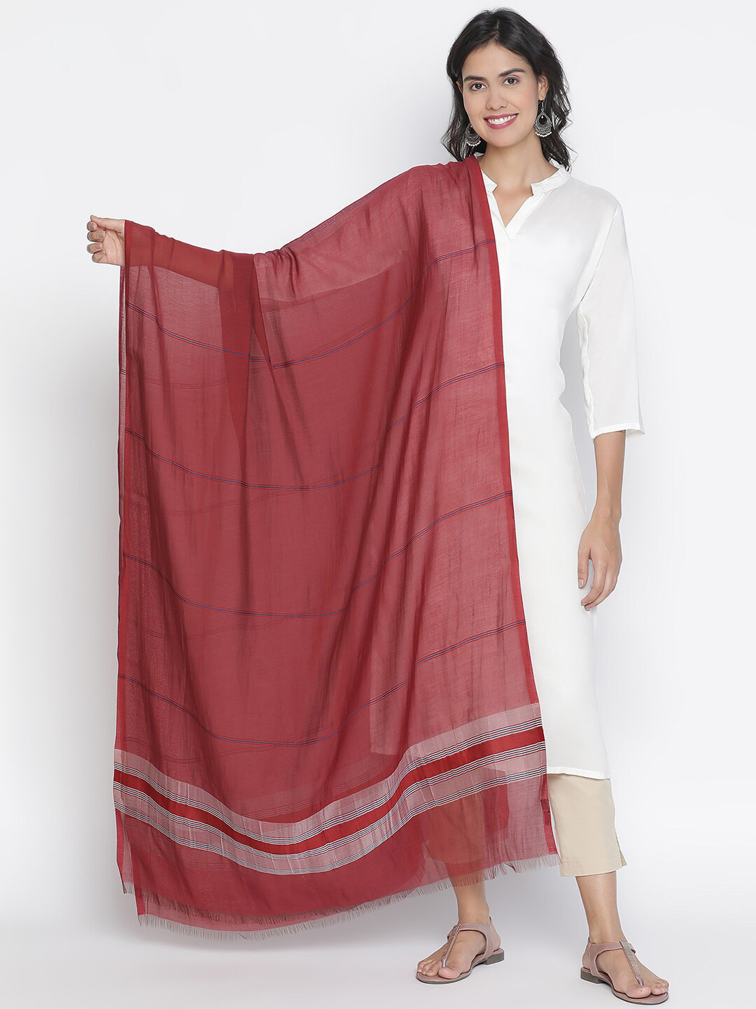 

SHINGORA Maroon & Blue Striped Dupatta