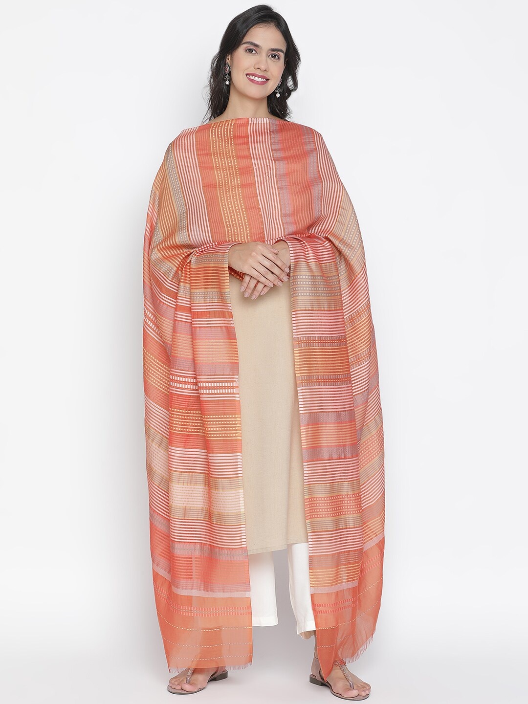 

SHINGORA Rust & White Striped Dupatta