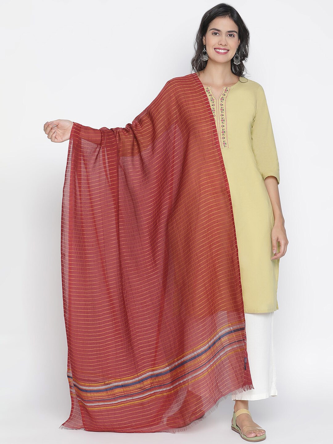 

SHINGORA Maroon & Blue Striped Dupatta