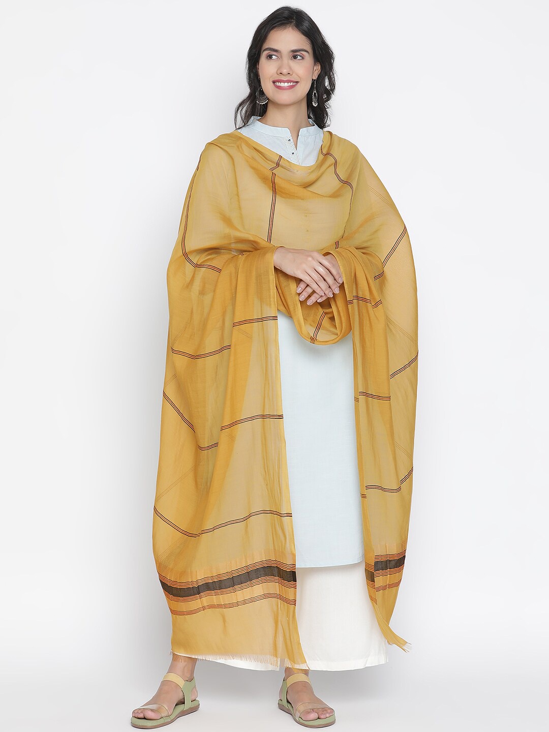 

SHINGORA Gold-Toned & Black Striped Dupatta