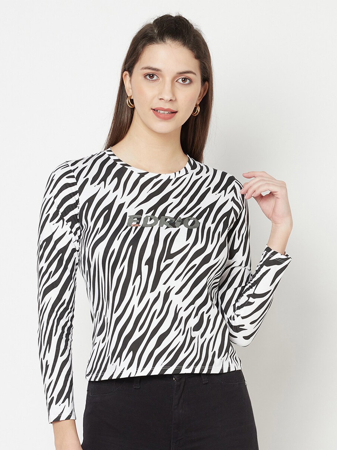 

EDRIO White & Black Animal Print Top