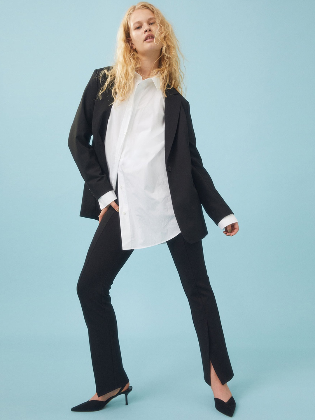 

H&M Women Black Flared Slit-Hem Leggings