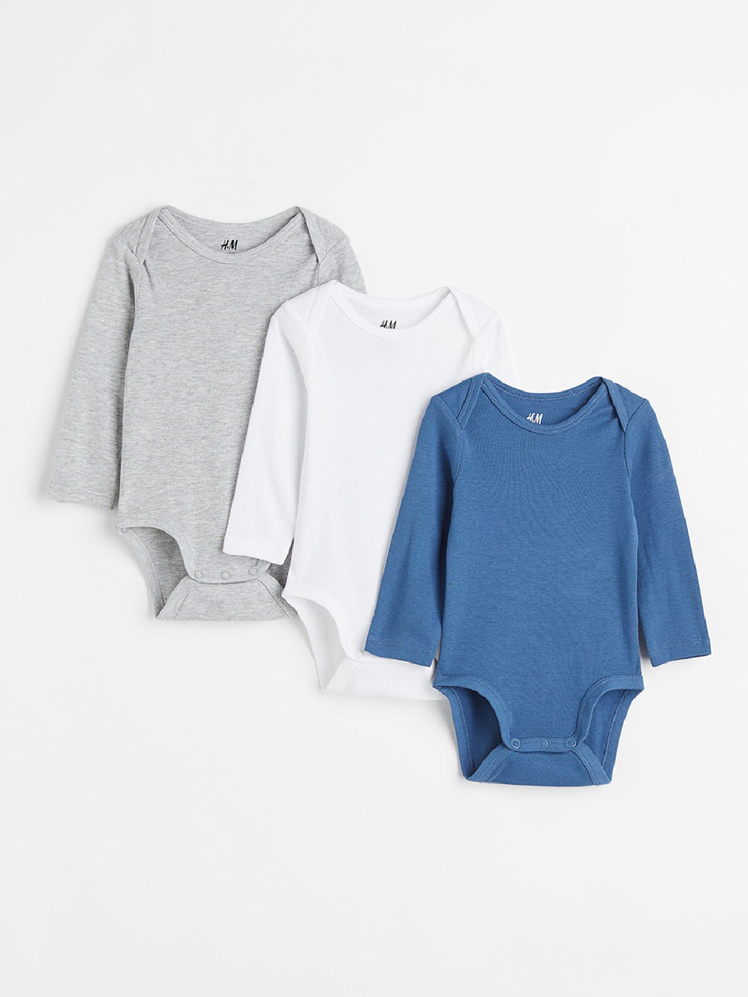 

H&M Boys 3-pack long-sleeved cotton bodysuits, White