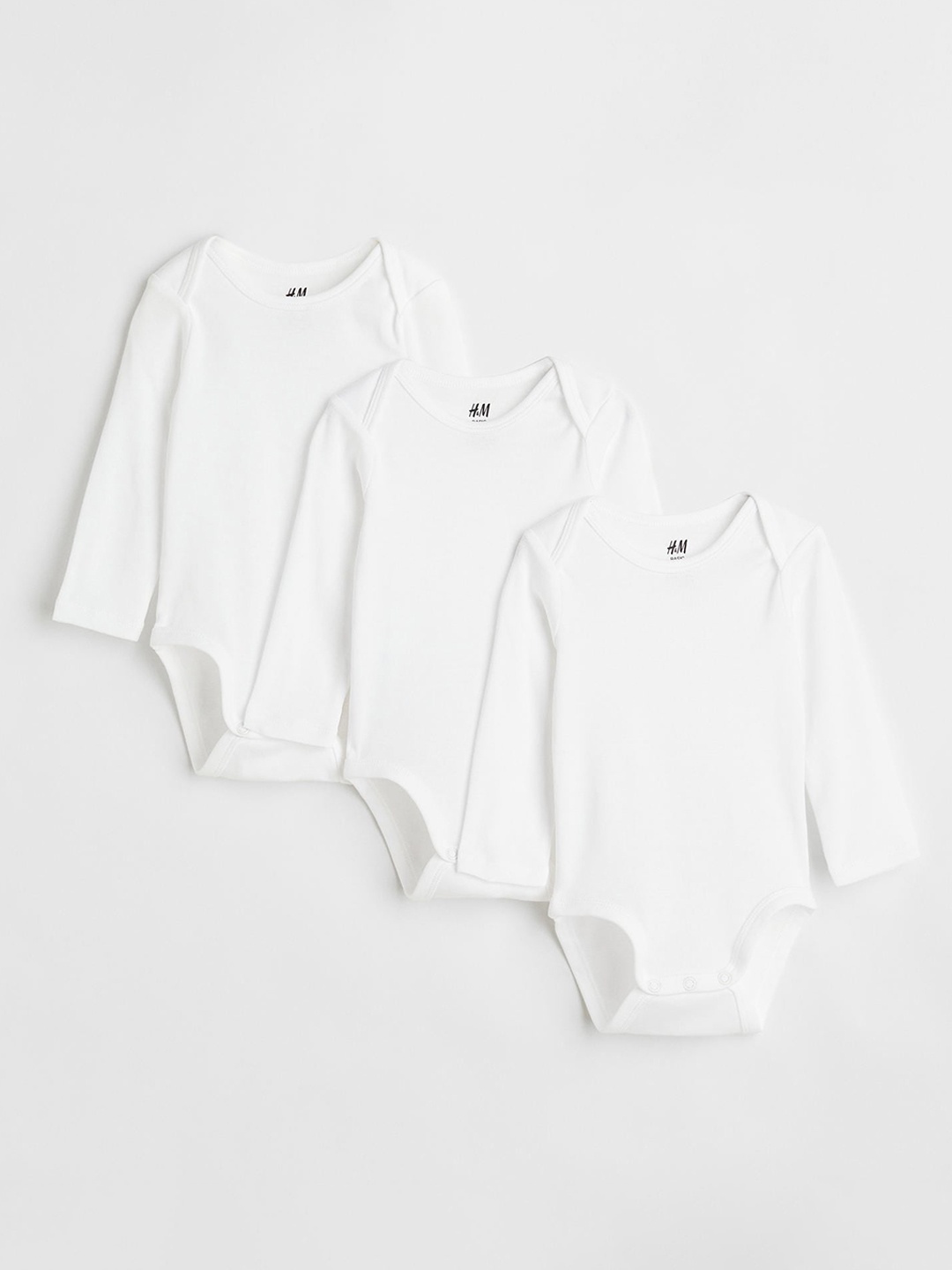 

H&M Boys 3-Pack Long-Sleeved Cotton Bodysuits, White