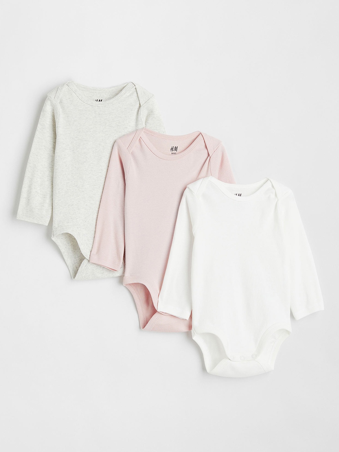 

H&M Boys 3-Pack Long-Sleeved Cotton Bodysuits, White