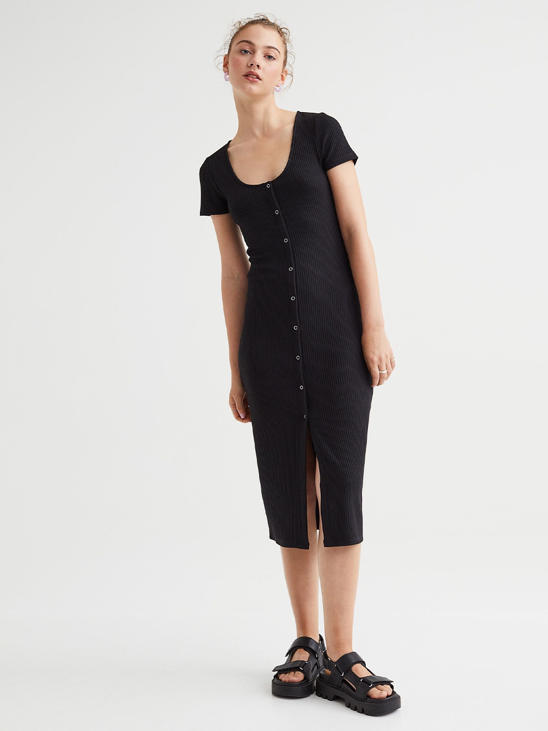 

H&M Women Black Ribbed Jersey Dress