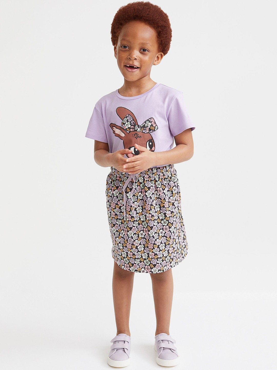 

H&M Girls Purple & Grey Printed Pure Cotton Top with Skirt