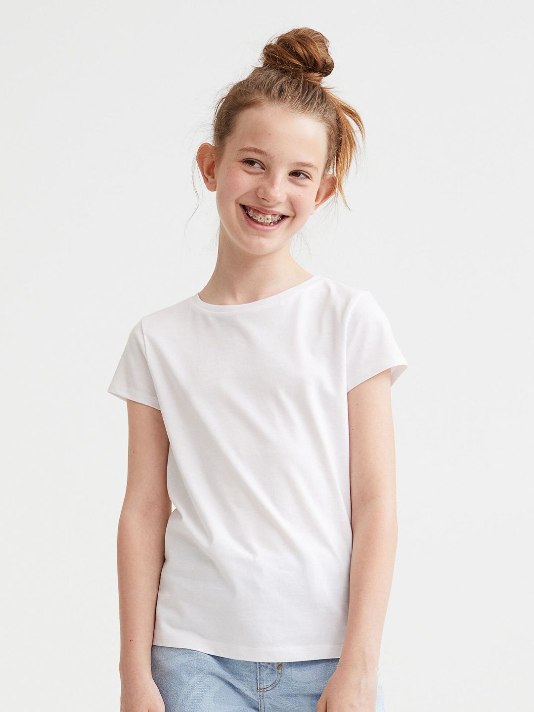 

H&M Girls White Cotton T-Shirt