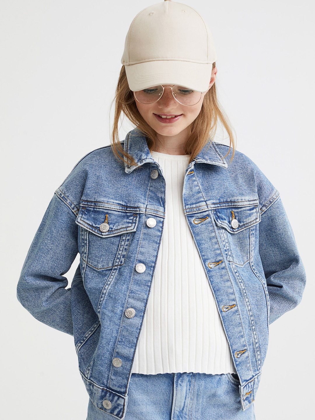 

H&M Girls White Rib-Knit Top