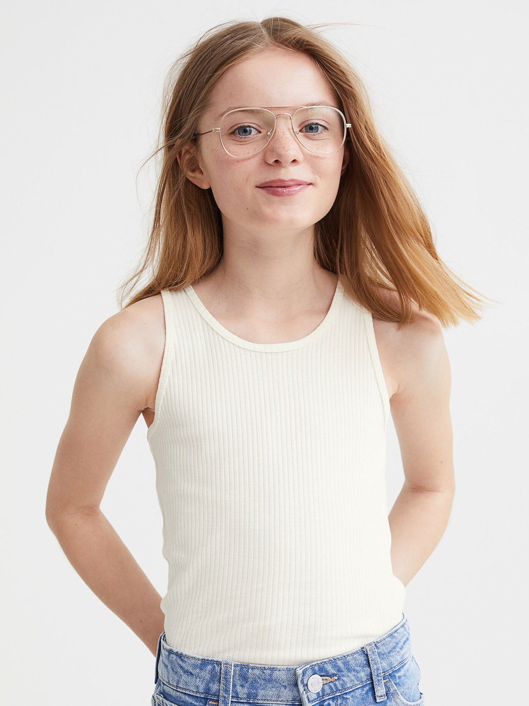 

H&M Girls Black & White 2-Pack Ribbed Cotton Vest Tops