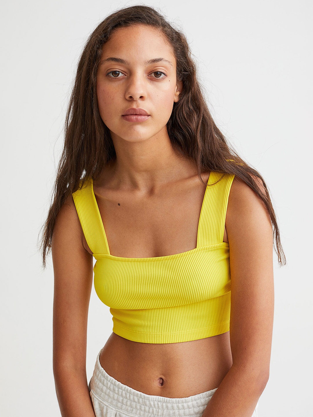 

H&M Women Yellow Cropped sleeveless top