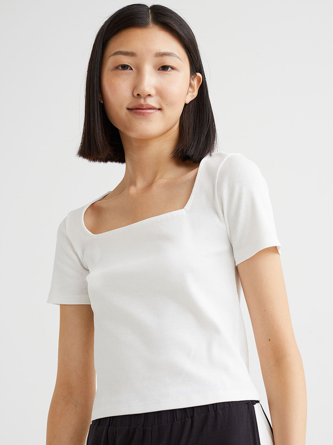 

H&M Women Ribbed Top, White