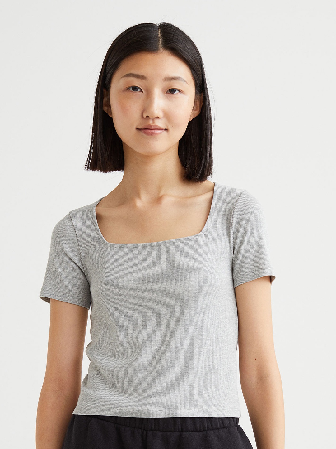 

H&M Ribbed Top, Grey