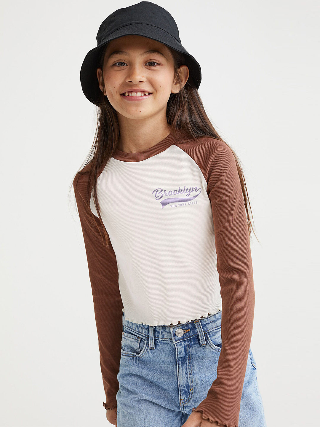 

H&M Girls Brown Ribbed Cotton Jersey Cropped Top
