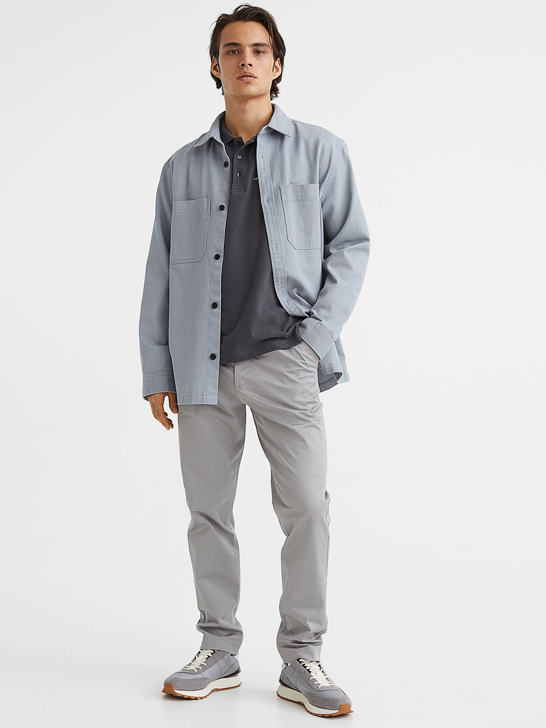 

H&M Men Grey Solid Slim Fit Cotton Chinos