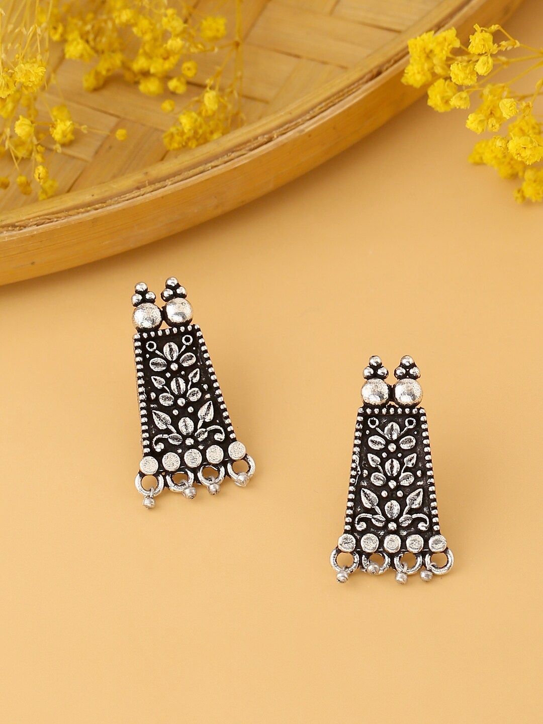 

kashwini Silver-Toned Contemporary Drop Earrings