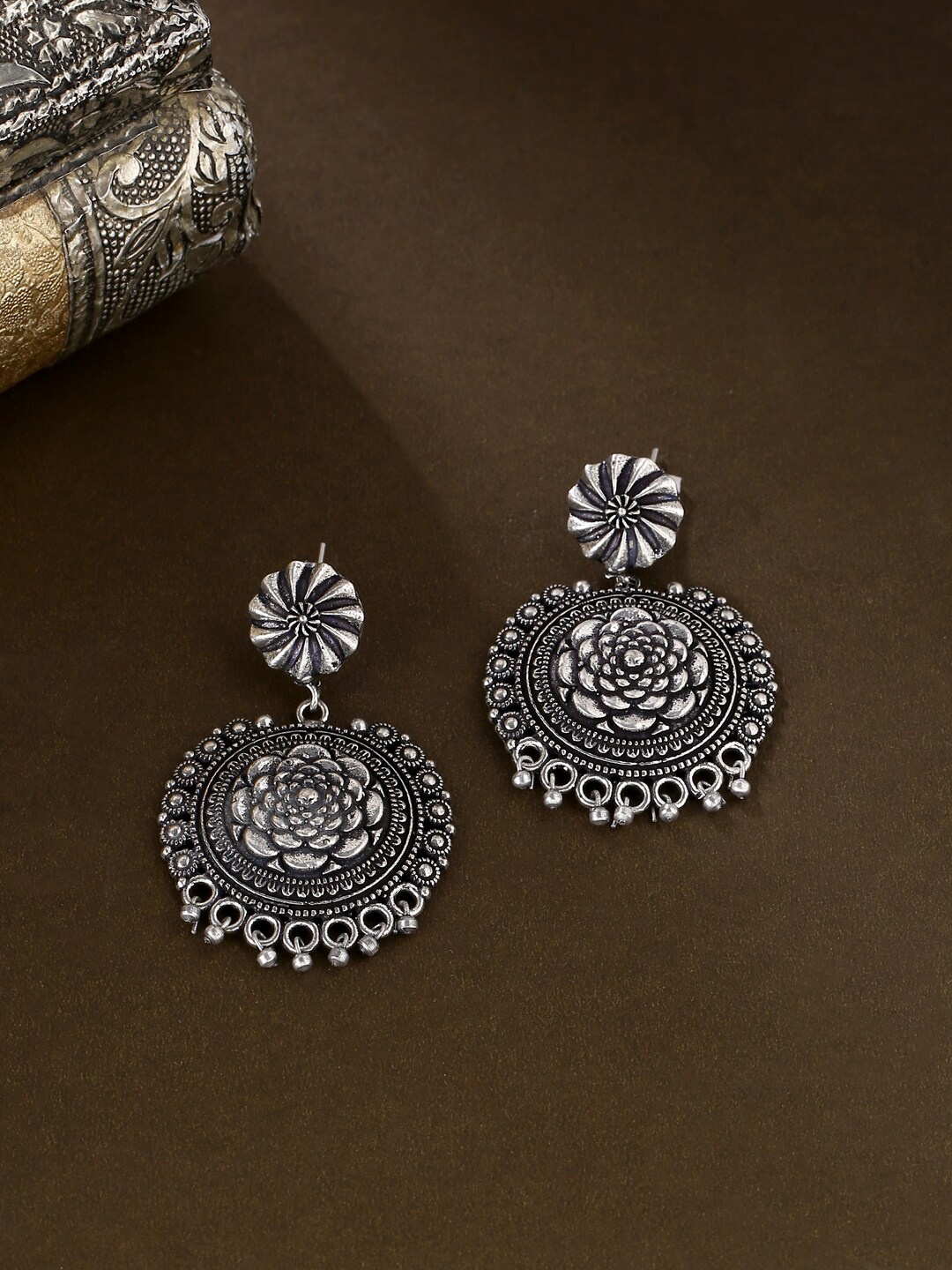 

kashwini Silver-Toned Contemporary Drop Earrings