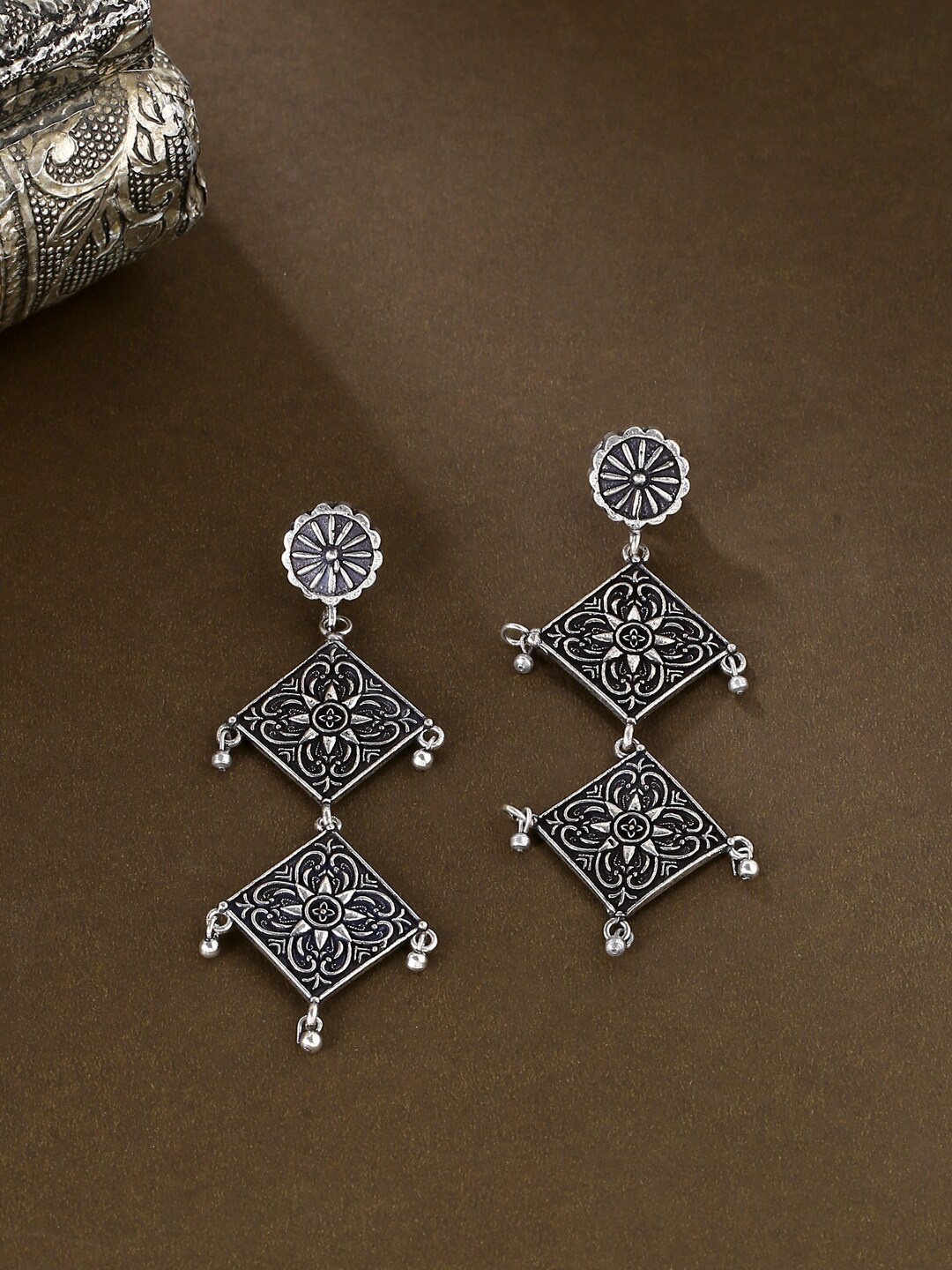 

kashwini Silver-Toned Contemporary Drop Earrings