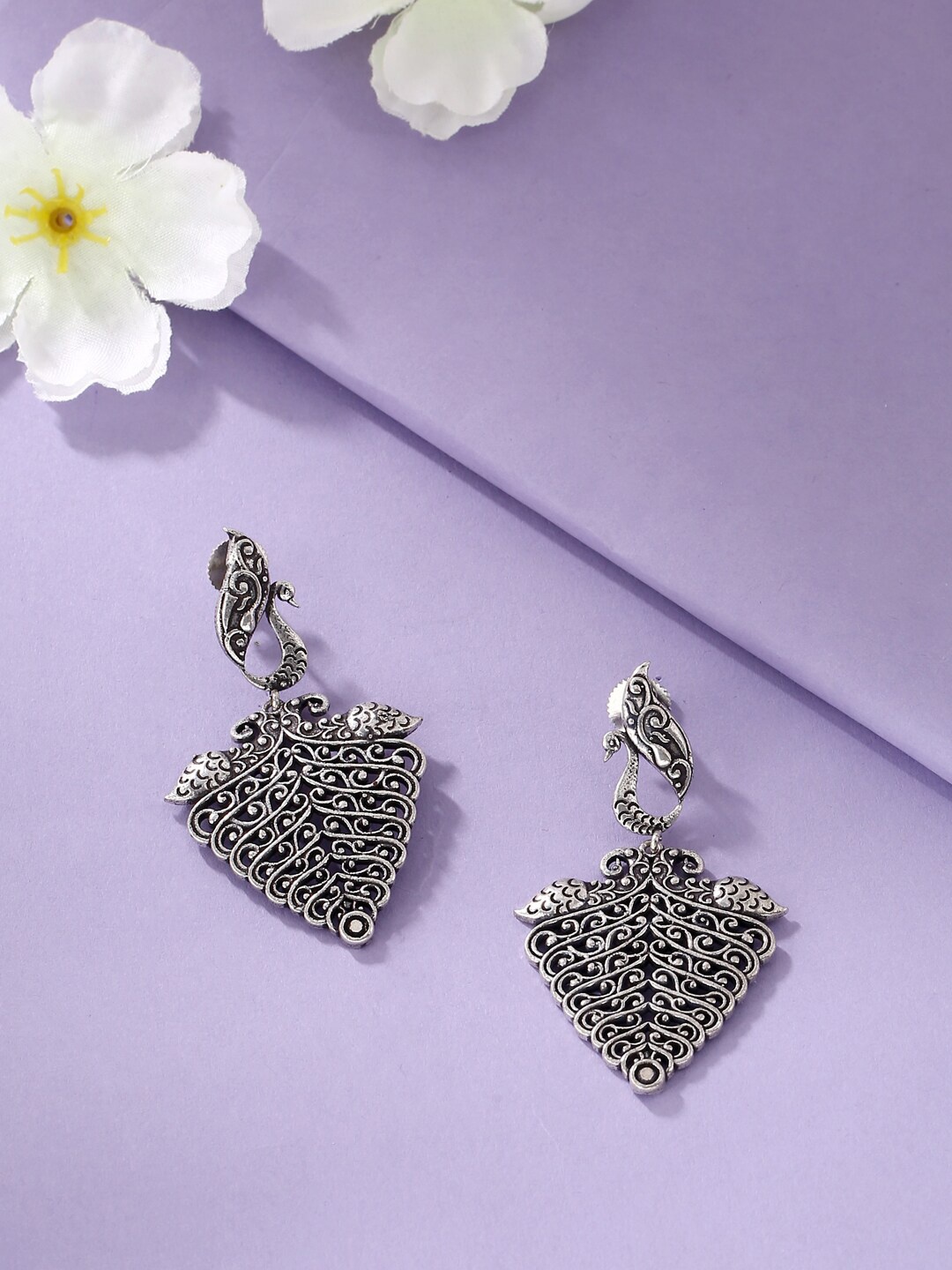 

kashwini Silver-Toned Contemporary Drop Earrings