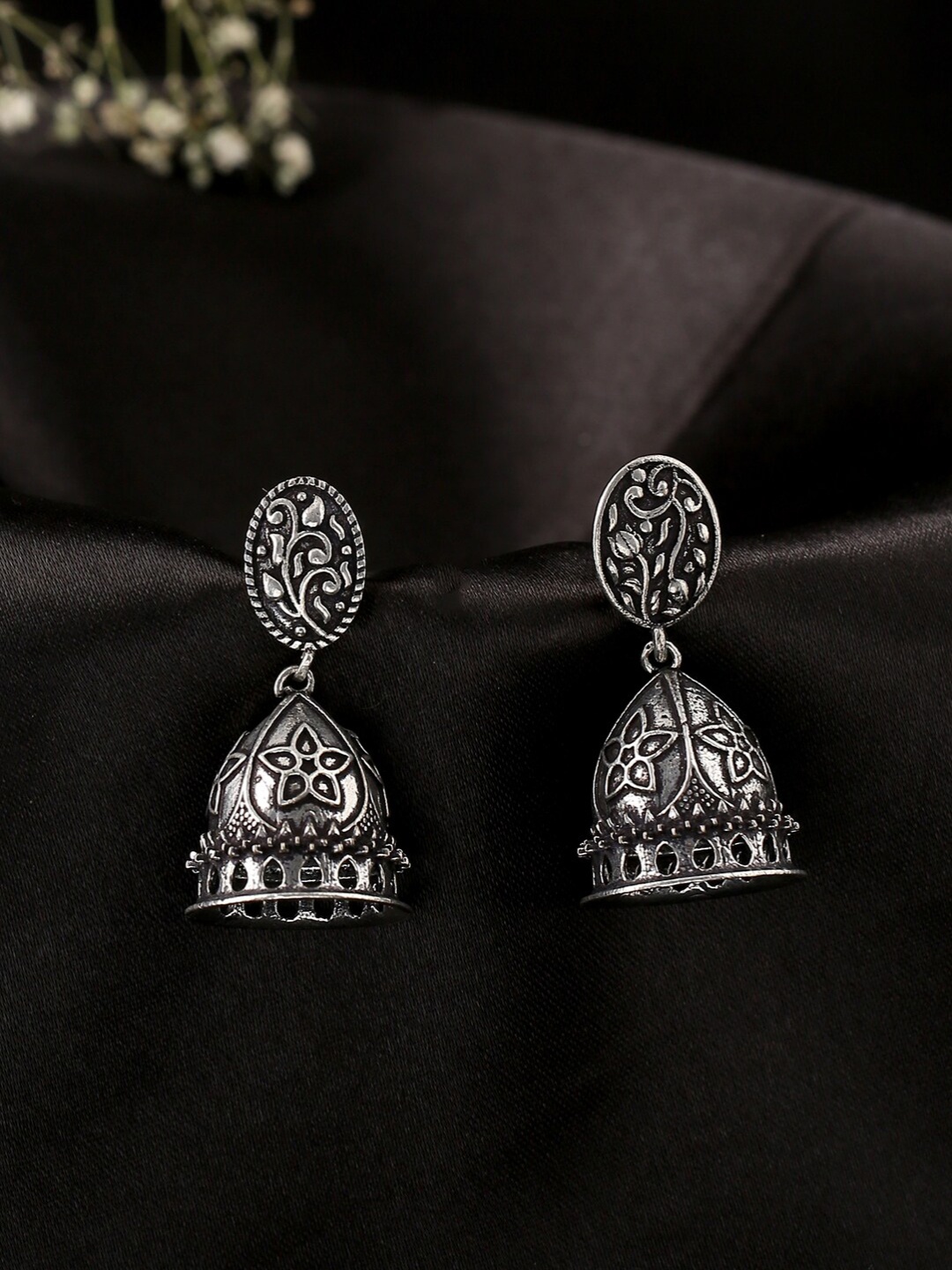 

Kashwini Silver-Toned Contemporary Jhumkas Earrings