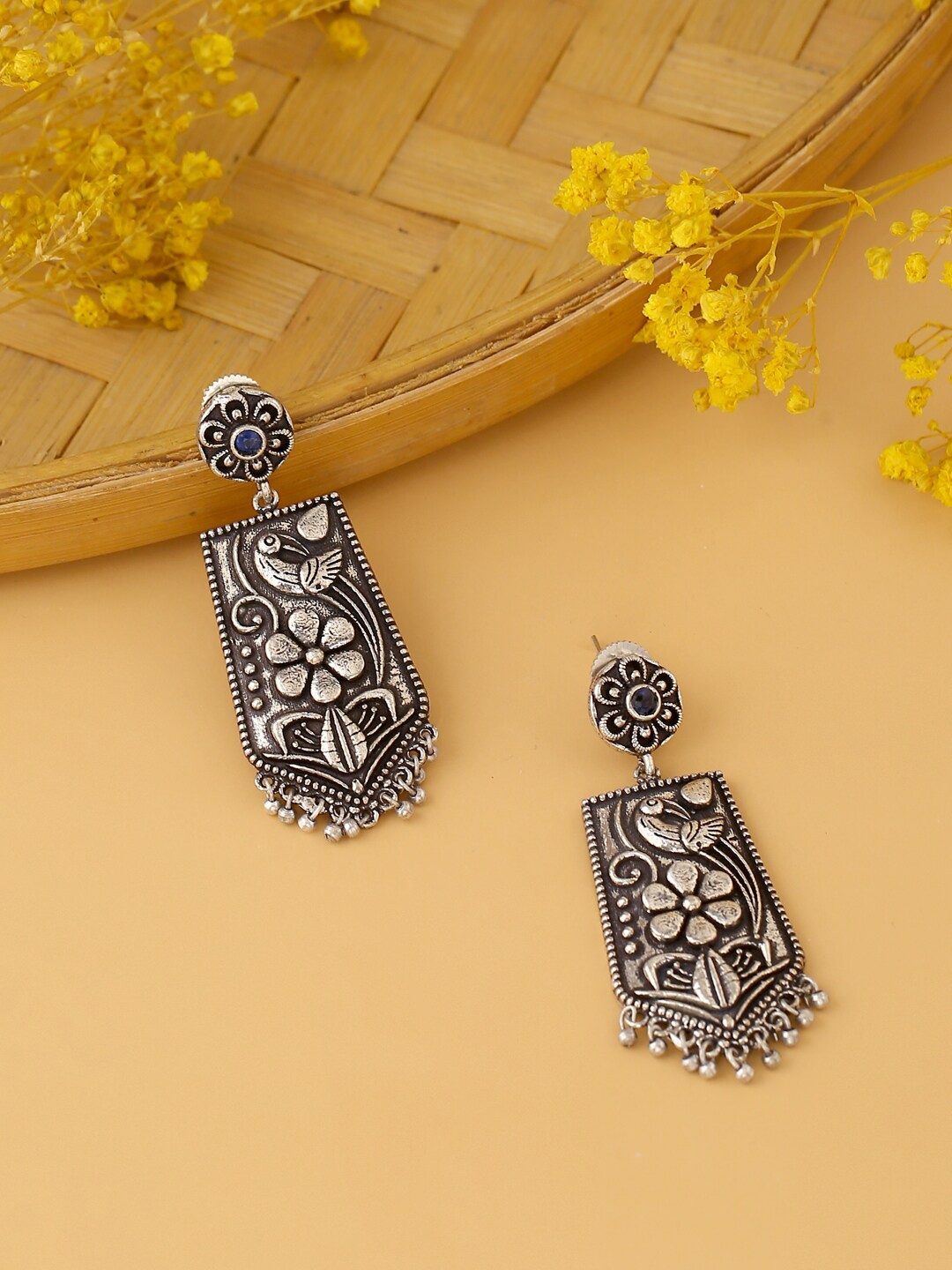 

kashwini Silver-Toned Contemporary Drop Earrings