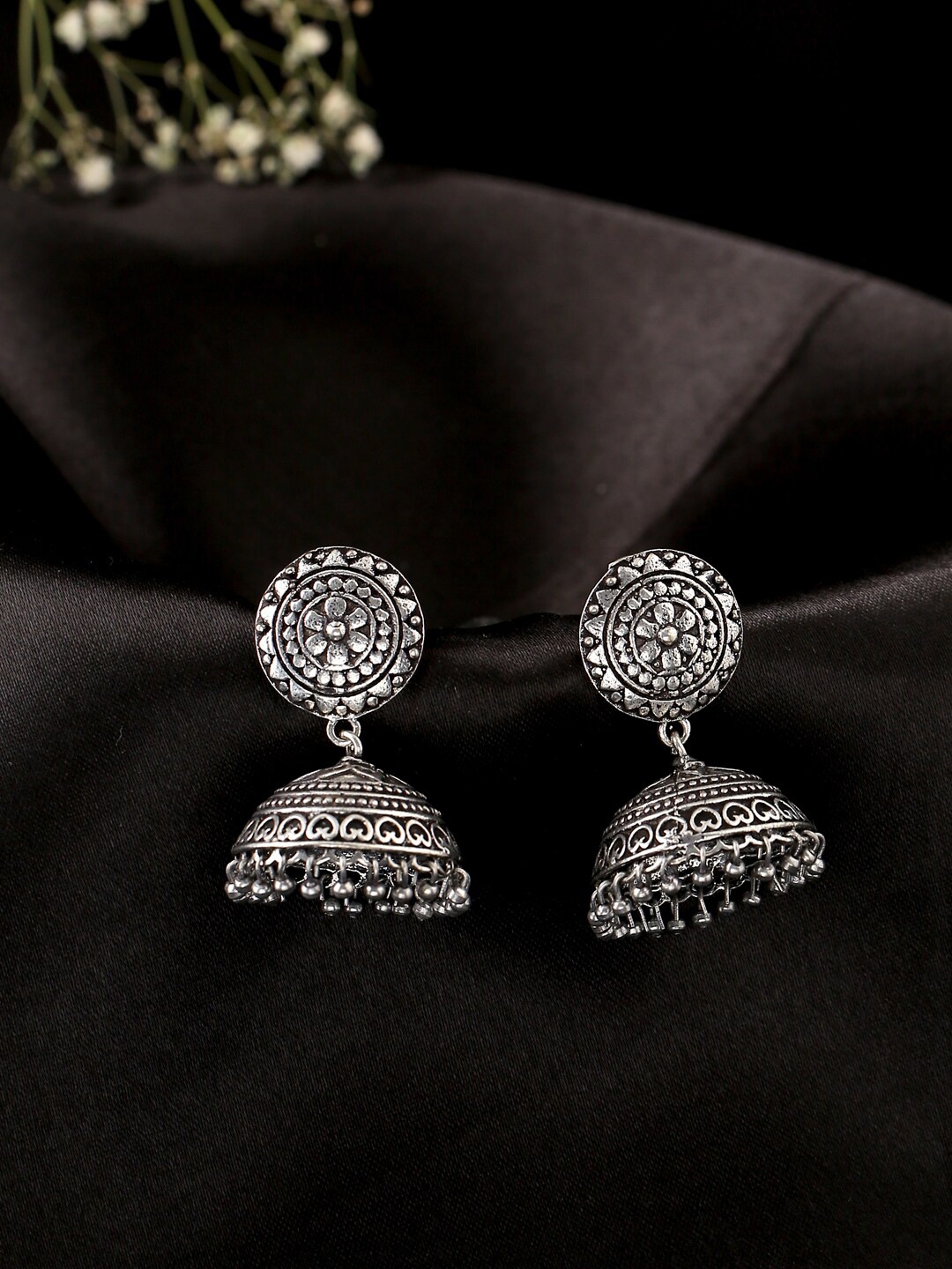 

kashwini Set of 2 Silver-Toned Contemporary Jhumkas Earrings